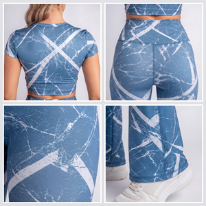 Wholesale Women's Printed <b>Flare</b> Leg Yoga 2 Piece Set Spandex Polyester Gym Fitness Crop Top <b>Flare</b> <b>Leggings</b> Yoga Workout Set - Product Image 6