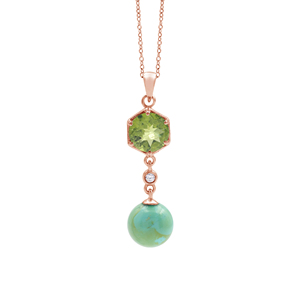 Collar con Colgante de 4.8 Gramos, Peridoto Verde Hexagonal Natural de 8 MM y Turquesa de 2 MM, Plata de Ley 925, Joyería Fina - Product Image 6