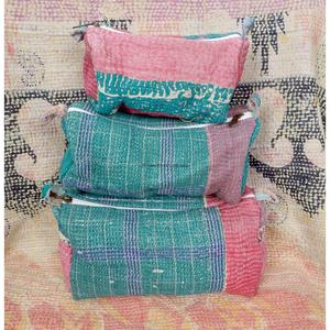 Wholesale 100% kantha Tassel Zipper Pouch 3-Piece Quilted Vintage <b>Large</b> Eco-Friendly Portable Women's Cosmetic Organizer <b>Bag</b> Set - Product Image 1