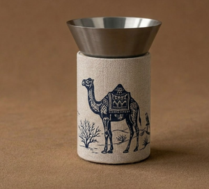 Quemador de incienso artesanal envuelto en tela con estampado de camello del desierto, cuenco de metal, soporte para Oud Bakhoor, quemador de carbón al por mayor - Product Image 1