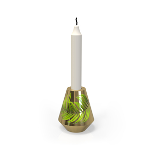 <b>Brass</b> Candle Stand with Green Leaf Pattern for Home Decoration Metal - Product Image 1