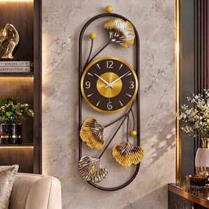 Horloge murale de luxe, horloge artistique florale dorée, cadre brun, accent jaune moutarde, décoration d'intérieur, horloge par Falah International - Product Image 1