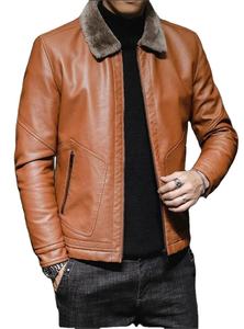 Latest New Style Classic O-Neck Hooded Leather Jacket Men's <b>Warm</b> Winter Casual Outdoor <b>Waterproof</b> Breathable Streetwear Front - Product Image 2