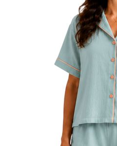 Customized Mint <b>Green</b> Women Pajama Set Short Sleeve Button Down Sleepwear Soft Breathable Summer Nightwear Casual Lounge Set - Product Image 3
