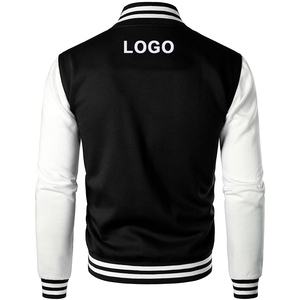 Veste universitaire noire et blanche pour homme, logo sur le devant, fermeture à boutons, vêtement décontracté pour l'automne, coupe classique, col rabattu, manches en PU - Product Image 6