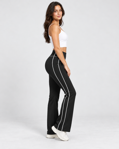 Leggings de yoga évasés taille haute, noirs unis, extensibles dans quatre directions, légers et respirants, pour le sport - Product Image 3
