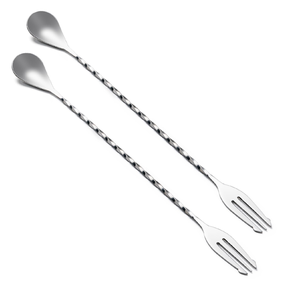Cuillère à bar en acier inoxydable, fourchette double face torsadée, manche long, fabrication artisanale, prix abordable - Product Image 1