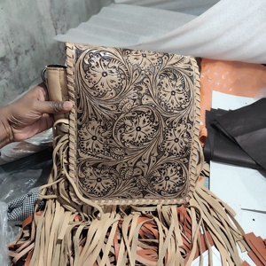 Bolso Bandolera de Cuero Genuino de Primera Calidad, Estilo Bohemio Occidental para Mujer, con Borlas, Flores, Cremallera, Portátil, para Viajes Diarios de Otoño - Product Image 1