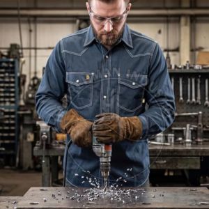 Print Safety Welding Fireproof FRC <b>Flame</b> Resistant FR Work <b>Shirt</b> Sleeve FR Work <b>Shirt</b> with Logo Retardant Reflective Strips - Product Image 4