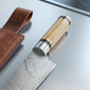 Couteau de chef artisanal forgé en acier Damas moderne, design ambidextre, lame de 8 pouces, épaisseur de 3,0 mm, manche en bois - Product Image 2