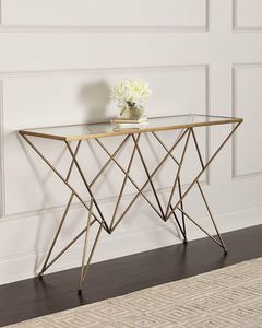Console d'entrée décorative en métal avec plateau en verre transparent, meuble d'appoint haut de gamme pour les espaces modernes. - Product Image 4