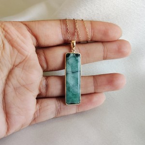 Natural <b>Emerald</b> Rectangle Cut 14K Gold <b>Pendant</b> 11x36mm Fine <b>Emerald</b> Jewelry <b>Pendant</b> For Women Wholesale Gold Gemstone <b>Pendant</b> - Product Image 4