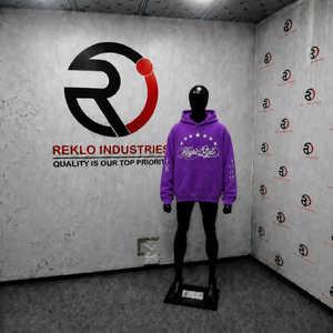 Sudadera con Capucha Personalizada Estilo Hype Morado, Oversize, de Forro Polar, con Estampado Hip Hop, Logotipo Frontal y Patrón de Estrellas, para Otoño, Premium y Cómoda - Product Image 3
