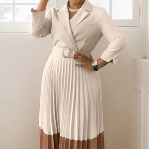 Vestido Casual de Moda para Mujer 2026 Otoño Invierno, Estilo Europeo Americano, Cuello de Traje Elegante, Plisado, Cintura Natural Africana - Product Image 1