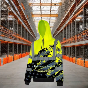 Sweat à capuche de sécurité LED personnalisé unisexe pour adultes, haute visibilité, pour le travail industriel et la construction, conforme ANSI, vente en gros - Product Image 2