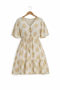 ผู้ผลิตชุดเดรสผ้าฝ้ายพิมพ์ลายฟอยล์ คอวี ความยาวปานกลาง - Product Image 2