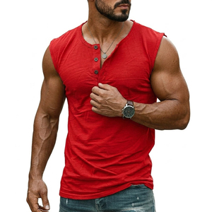 Customizable Design Men's Slim Fit Henley Shirts Sleeveless Gym Tank <b>Tops</b> Bulk Wholesale Textured Casual Streetwear <b>Top</b> Tank <b>Top</b> - Product Image 1