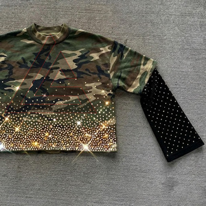 เสื้อยืดสตรีทแวร์โอเวอร์ไซส์ประดับเพชรสองชั้น แขนยาว ยูนิเซ็กส์ แบบ 2 in 1 เสื้อยืดสองชั้นสำหรับฤดูร้อน รุ่นสั่งทำพิเศษ ปี 2026 - Product Image 6