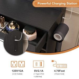 Toeletta Compatta in Stile Europeo con Specchio a Luci LED Regolabili, Presa di Corrente e Supporto per Asciugacapelli, Sgabello per Spazi Ridotti - Product Image 4