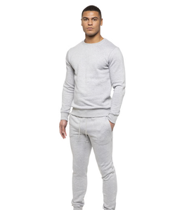 Men's Gray Crew Neck Sweatshirt And Pants <b>Set</b> Solid Color Casual <b>Knitted</b> Autumn Wear Tracksuit For Men - Product Image 2