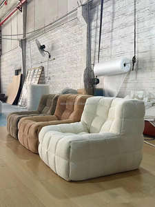 Fauteuil lounge sans accoudoirs en bouclette capitonné de style nordique moderne, <span class=keywords><strong>canapé</strong></span> confortable et décontracté pour salon, chambre à coucher, balcon - Product Image 4