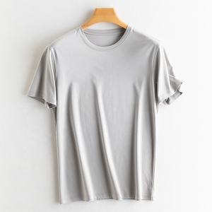 T-shirt luxueux de haute qualité à col rond en soie modale 240gsm pour hommes impression de logo personnalisé en gros d'usine OEM - Product Image 5