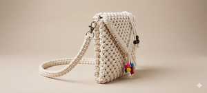 Bolso de Mano Boho de Macramé y Crochet, con Flecos y Cuentas, Bolso de Hombro Hecho a Mano, Tipo Saddle, para Mujer - Product Image 1