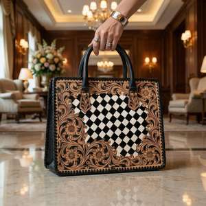 Bolso Tote de Mujer Elegante, de Cuero Genuino 100%, Color Sólido, Tallado y Decorado, Ligero, Impermeable, de Alta Calidad, para Verano y Otoño - Product Image 2