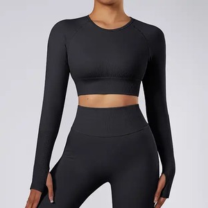 Ropa deportiva sin costuras para mujer, Conjunto de sujetador Fitness deportivo para, camisetas de manga larga, mallas para glúteos, ropa deportiva transpirable, Yoga de talla grande - Product Image 6