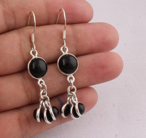 Vente en gros de boucles d'oreilles pendantes en argent sterling 925 avec onyx noir, pierres précieuses naturelles, boucles d'oreilles pendantes pour femmes, bijoux faits à la main, cadeau - Product Image 3