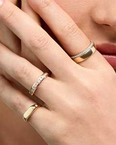 แหวนเพชรทรงกลมขนาด 3.5 มม. แบบซ้อนได้ ทองคำแท้ 14K ฝังแบบช่อง เหมาะสำหรับใส่ทุกวัน เครื่องประดับเรียบหรู แหวนแต่งงานแบบครึ่งวงนิรันดร์ - Product Image 5