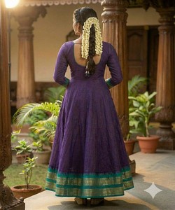 ชุดเดรสผ้าฝ้ายลายแจ็คการ์ดปักลายลูกไม้แบบดั้งเดิม พร้อมผ้าคลุมไหล่ สำหรับงานเทศกาล ราคาขายส่ง เสื้อผ้าชาติพันธุ์ สีม่วง - Product Image 3