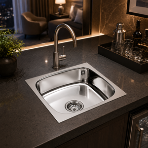Évier de cuisine carré en acier inoxydable 304 poli, cuve simple, à poser sur comptoir, pour cuisine moderne - Product Image 4