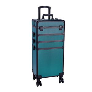 4-in-1 Dark Green Draw Bar Style Interchangeable Aluminum Rolling Makeup Case - Product Image 3