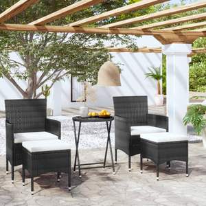 Ensemble bistrot de jardin en rotin noir 2 places, mobilier d'extérieur au design contemporain, structure métallique avec coussins - Product Image 3