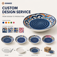 Blauw gepatroneerd keramisch knoflookrasp bord met aangepast logo OEM ODM Private Label fabrikant leverancier groothandel bulk keukengerei