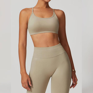 <b>Seamless</b> Yoga Set 2 Piece High Waist Crop Top & <b>Leggings</b> Solid Color Crisscross Back Sport Wear for Women - Product Image 2