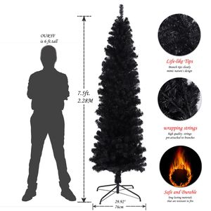 Albero di Natale Artificiale Nero Sottile da 2,3 m con Supporto in Metallo Pieghevole, Include Tutti gli Accessori Necessari - Product Image 3