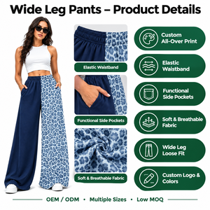 Adults Youth Clubs Academic Style Custom Logo Leopard Print Split Leg <b>Lounge</b> <b>Trousers</b> High Waist Loose Flare Sweatpants - Product Image 3