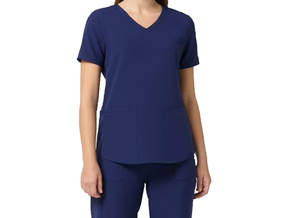 Women's Navy Blue V-Neck <b>Scrub</b> Top With Front Pockets Hospital <b>Uniform</b> Cotton Polyester Fabric Most demanding product - Product Image 2