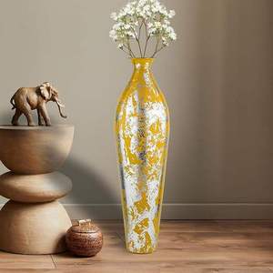 Luxury Handmade Metal Floor Vase Yellow Silver Finish Coastal Design Eco-Friendly Wedding Decorative Accent for Living Room Home - Product Image 1