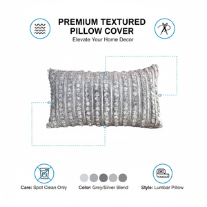 Housse de coussin décorative texturée grise de luxe avec motif à rayures en relief, coussin décoratif doux pour canapé, lit et décoration de salon - Product Image 3