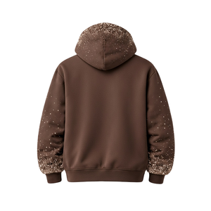 Sudadera con Capucha Personalizada para Hombre, Color Marrón, con Estampado, Forro Polar, Estilo Urbano, con Diseño de Pedrería - Product Image 3