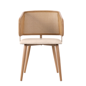 Sillón Moderno de Madera de Teca Sólida con Respaldo de Ratán, Ergonómico y Confortable, para Hostelería y Mobiliario de Contrato - Product Image 2