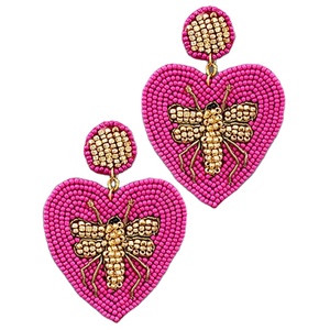 Boucles d'oreilles brodées en perle de graine, design en forme de cœur, boucles d'oreilles indiennes faites à la main pour femmes et filles - Product Image 1
