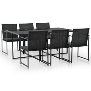 Juego de comedor de patio negro de ratán polivinílico de 7 piezas con cojines para uso en el jardín - Product Image 1