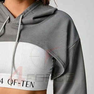 OEM Heavyweight Oversized Fleece Drop Shoulder Sudaderas con capucha recortadas en blanco Mujer 400 Gsm Algodón French Terry Sudadera - Product Image 3