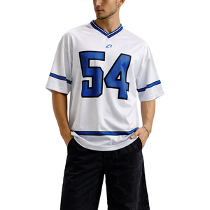 Camiseta de Fútbol Americano Personalizada Blanca y Azul de Malla, Estilo Urbano para Hombre, Uniforme de Equipo Transpirable con Número Personalizado 54, Proveedor - Product Image 6