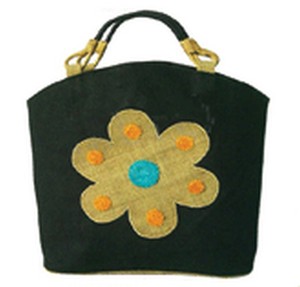 Sac fourre-tout en tissu de jute noir avec motif floral brodé, style bohème, sac à main pour usage quotidien - Product Image 4