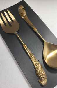 Ensemble de 2 saladiers en acier inoxydable avec finition laiton antique et poignée en laiton en forme de perroquet. - Product Image 3